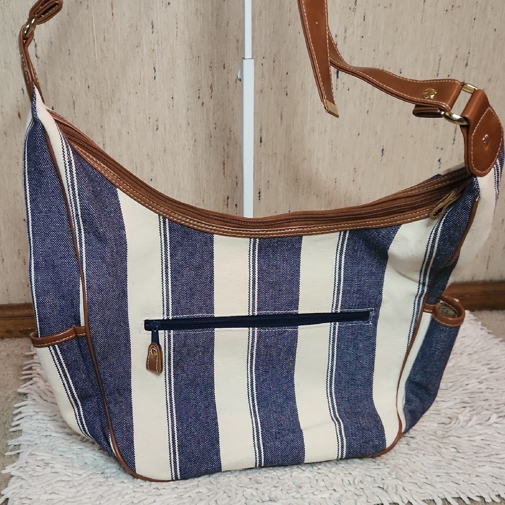 Capezio Blue and White Striped Crossbody Bag - Picture 2 of 9